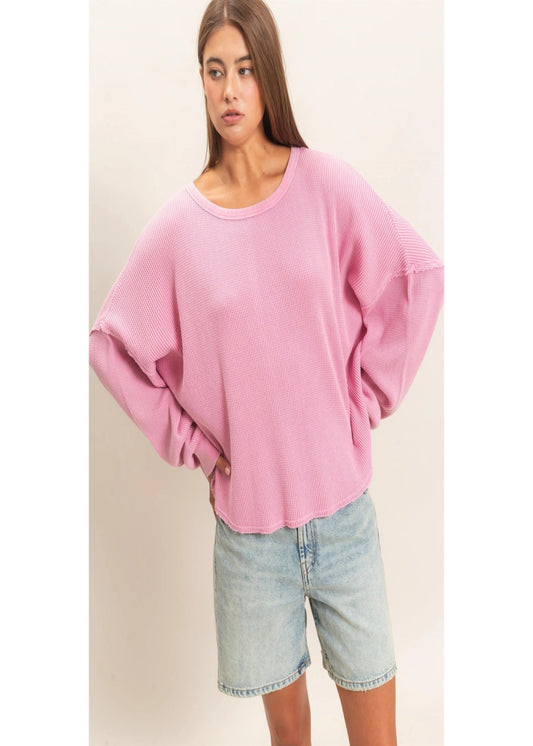 WAFFLE OVERSIZED TOP - PINK