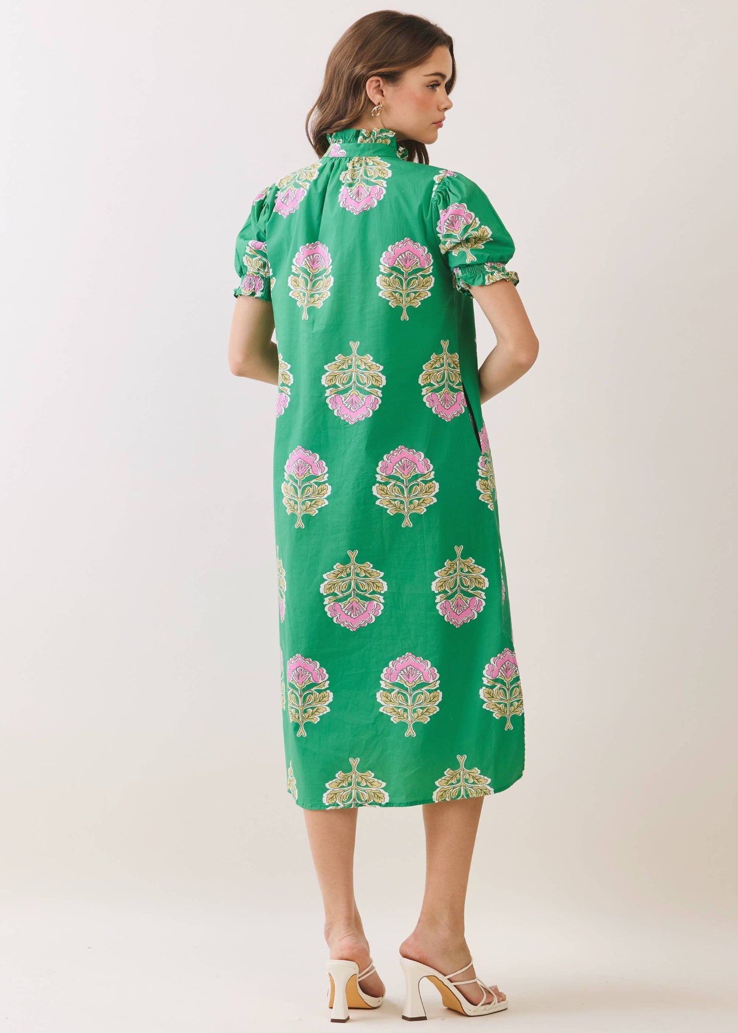 Floral Print Ruffle Collar Button Down Midi Dress