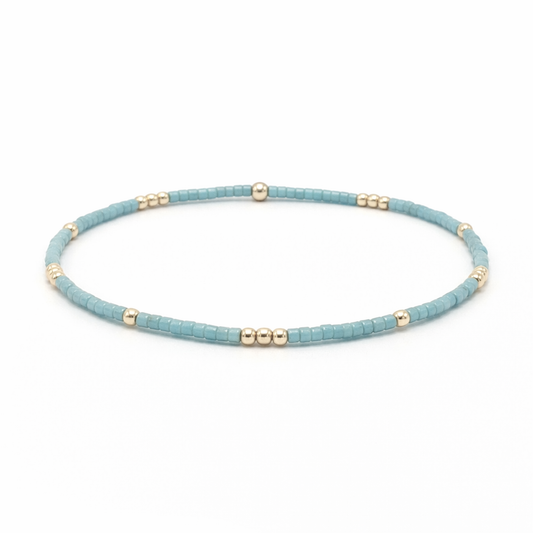 2mm Newport PALE TURQUOISE Blue + Gold Filled Waterproof Bracelet
