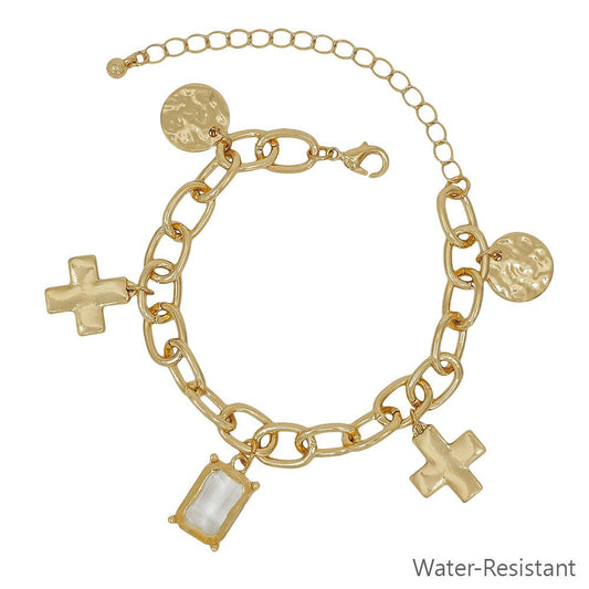 Oval Chain with Cross and Circle Charm Bracelet
