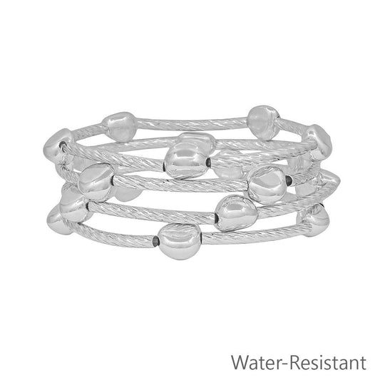 Water Resistant Set of 4 Silver Tubbing with Silver Nugget Accents