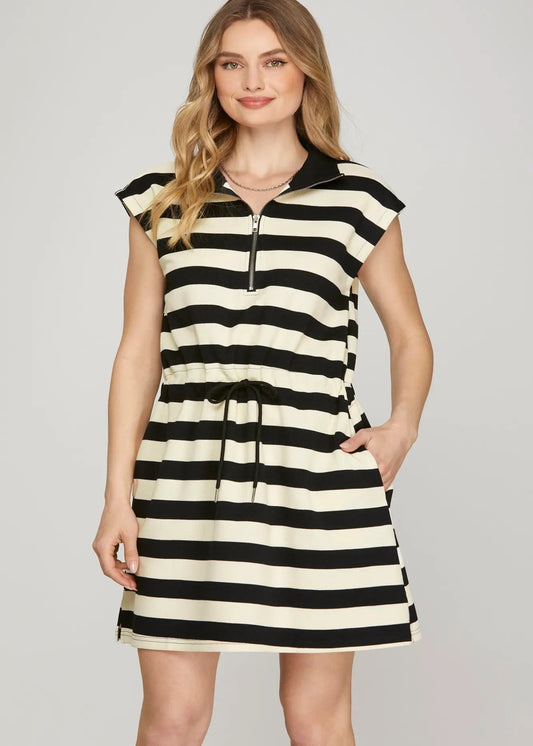 SARAH DRAW STRING MINI DRESS - BLACK