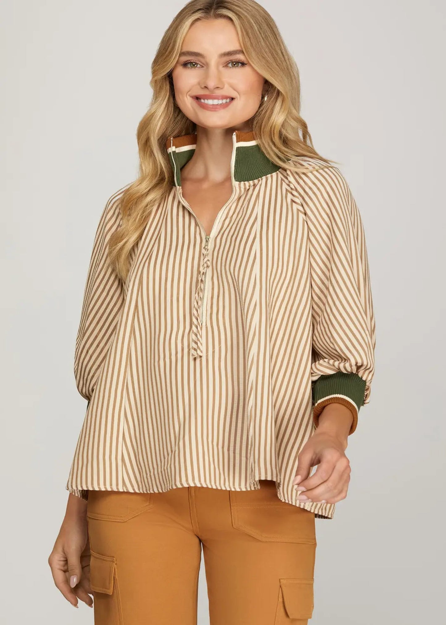 KELLY STRIPED TOP - TAUPE