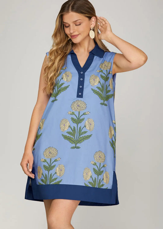 BAYLEE DRESS - LIGHT BLUE/NAVY