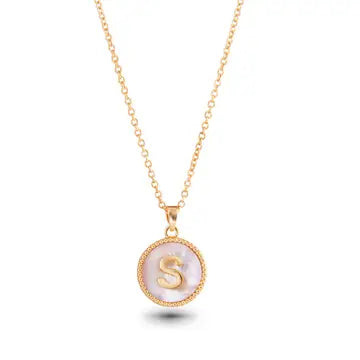 Gold Mother of Pearl Initial Necklaces