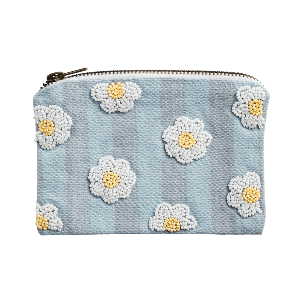 Blue Stripe Flower Beaded Pouch