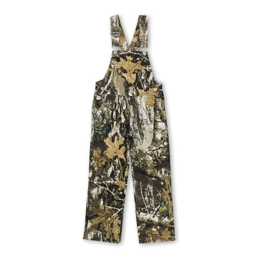 KIDS LEAVES PRINT DENIM OVERALLS