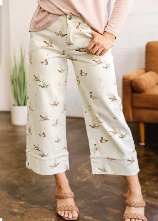 MALLARD PRINT JEANS - BEIGE