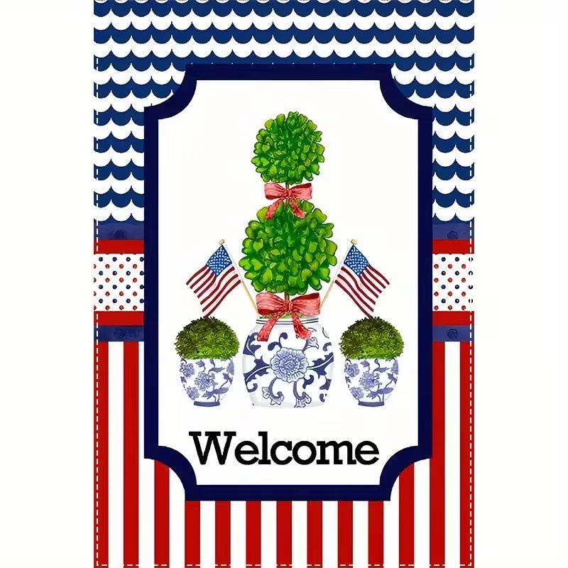 GARDEN FLAG - TOPIARY AND USA FLAGS
