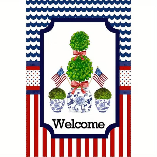 GARDEN FLAG - TOPIARY AND USA FLAGS
