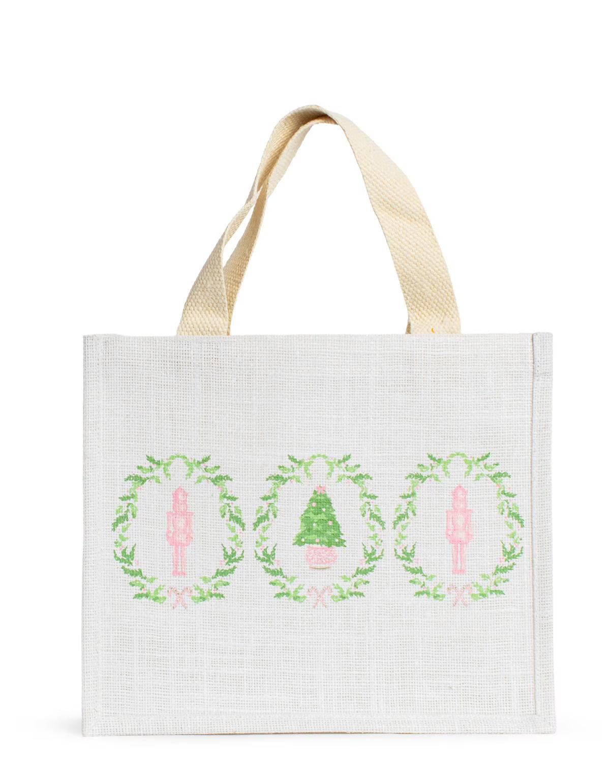 NUTCRACKER TRELLIS GIFT TOTE WHITE/GREEN