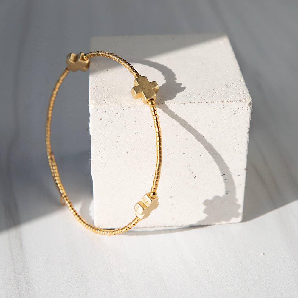 Faithful Cross Bangle-Gold, Cross Bracelet | Christian