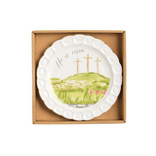 BOXED EASTER HE IS RISEN CROSS PLATE