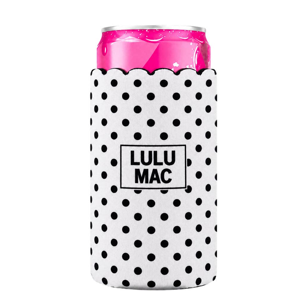 Slim Can Koozie White/Black Dot