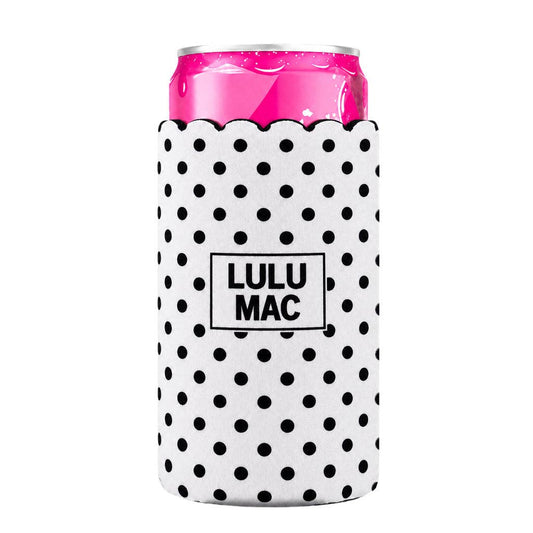Slim Can Koozie White/Black Dot
