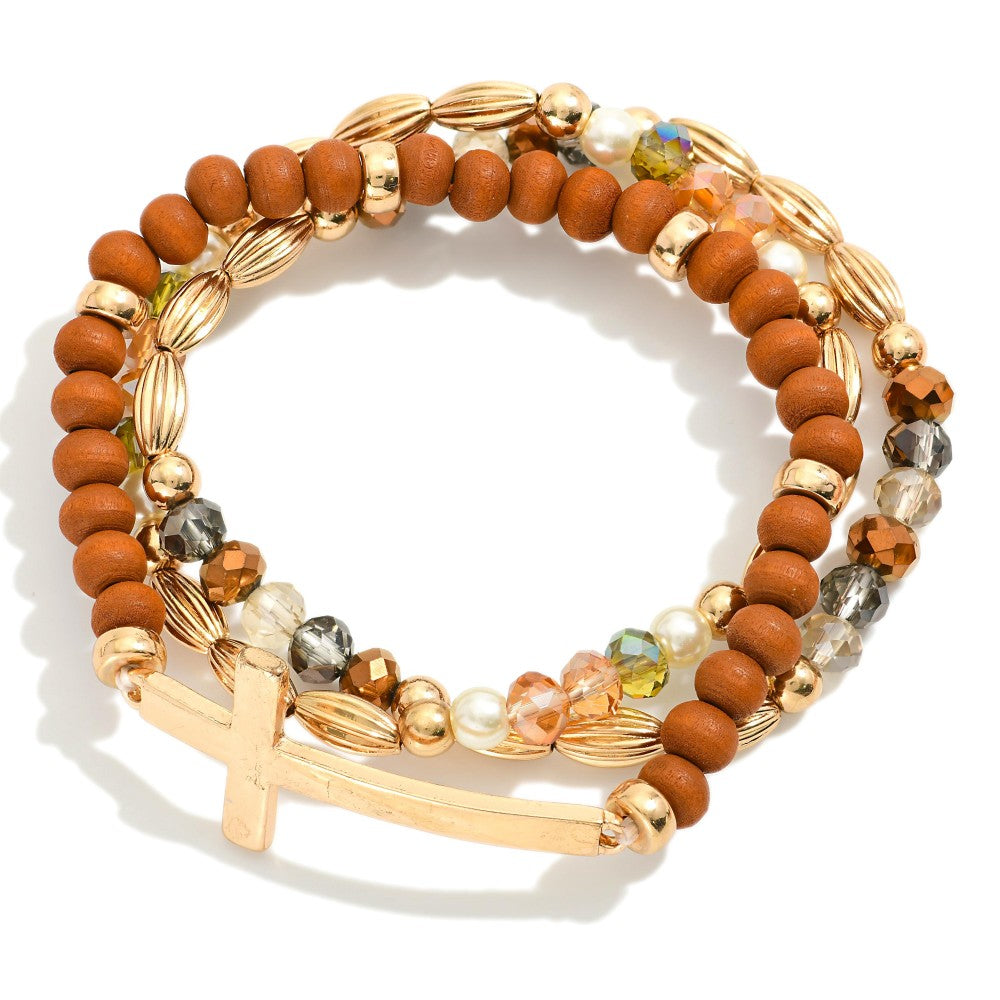 SET OF 3 CROSS BRACELETS - BRONZE/GOLD