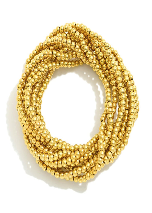 Set of Ten Metal Tone Beaded Stretch Bracelets