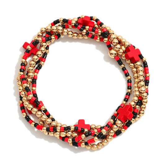 SET OF FIVE GAME DAY BEADED STRETCH BRACELETS