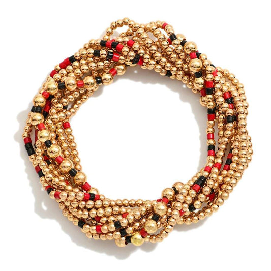 RED AND BLACK GOLD BRACELET STACK