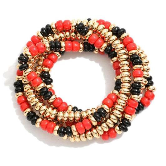 SET OF FIVE BEADED GAME DAY STRETCH BRACELETS