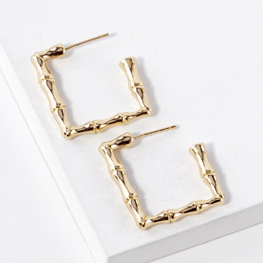 Metal Tone Bamboo Square Hoop Earrings