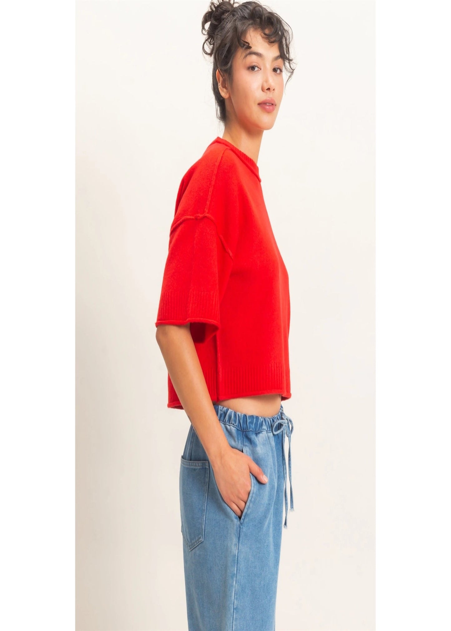MACEY SWEATER TOP - RED