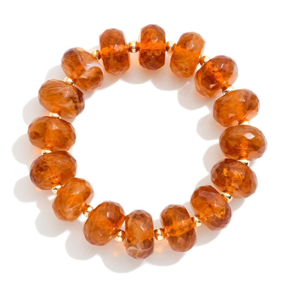 CHUNKY FACETED ACETATE BRACELET - ORANGE