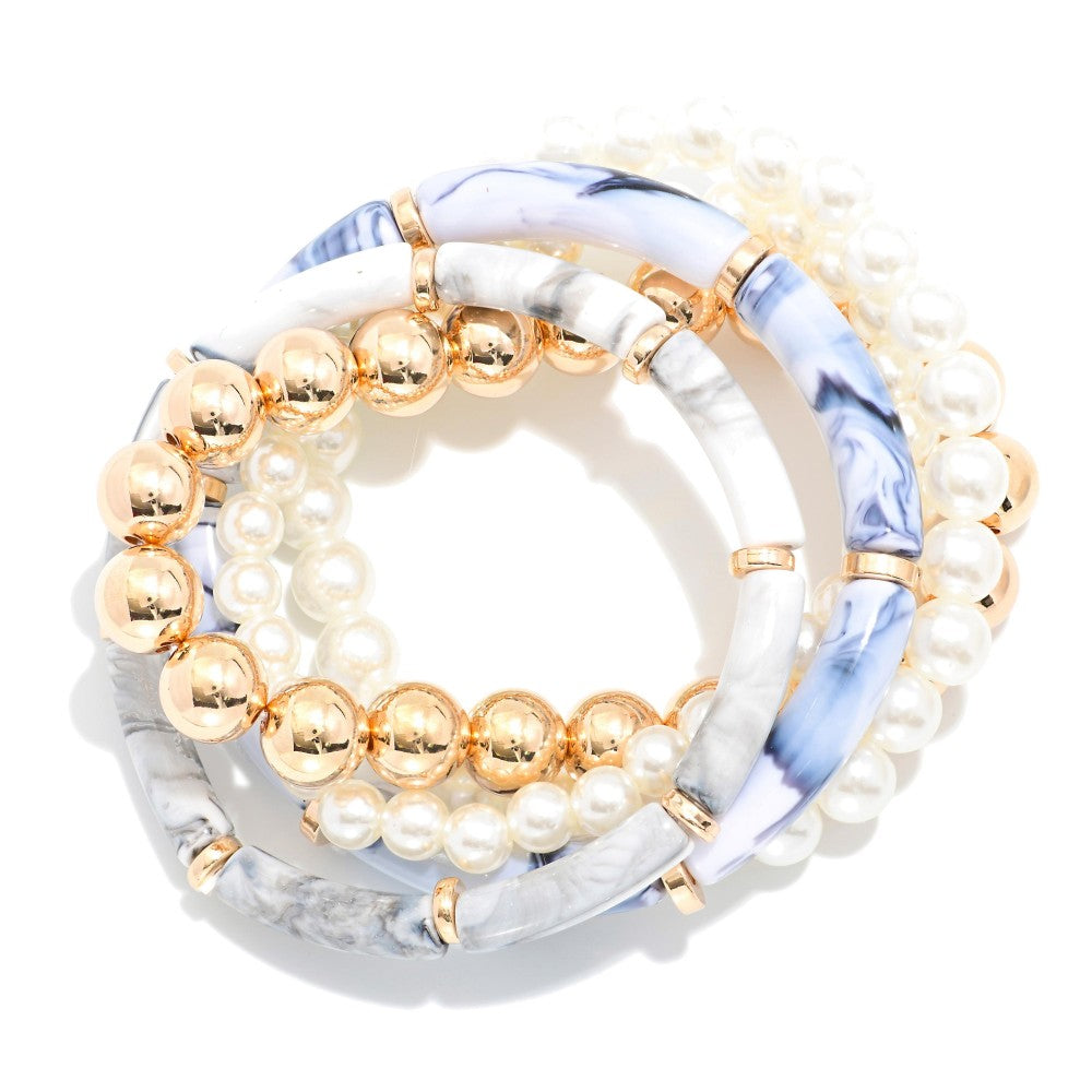 SET OF 5 GOLD & BLUE BRACELETS