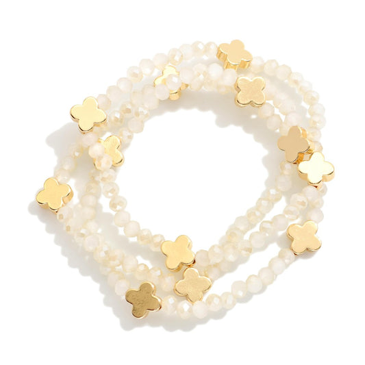 SET OF 3 BEIGE BEADED WITH BUBBLE CROSS