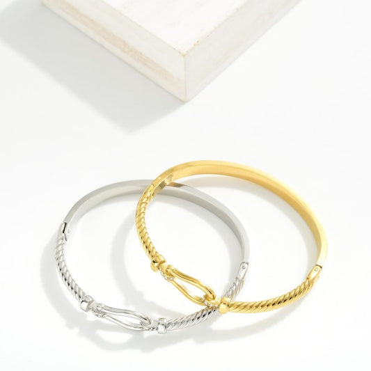 Ribbed Metal Hinged Bangle Bracelet