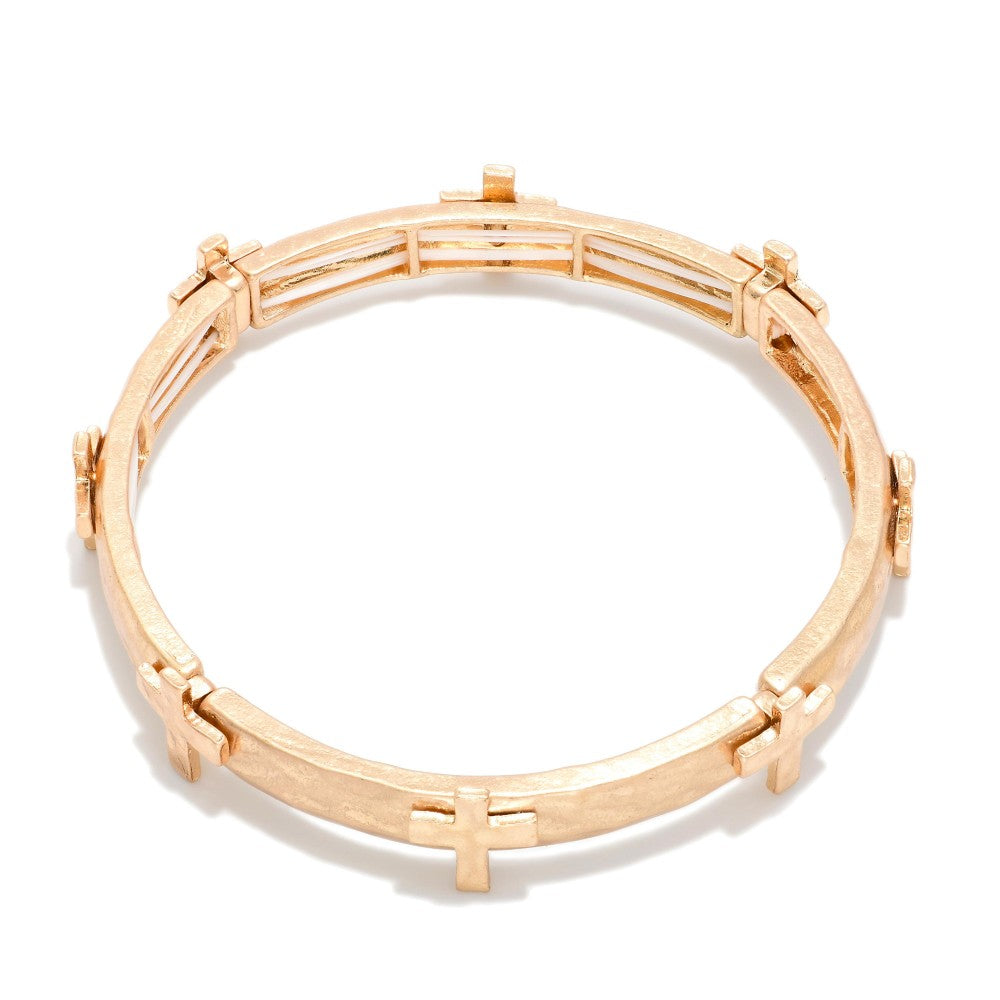GOLD STRETCH BRACELET WITH SILVER CROSSES