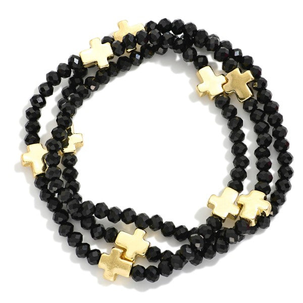 Set Of Three Faceted Bead Stretch Bracelets