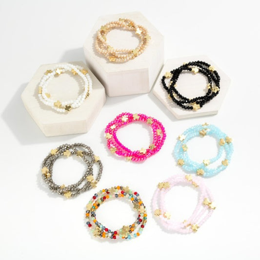 Set Of Three Faceted Bead Stretch Bracelets