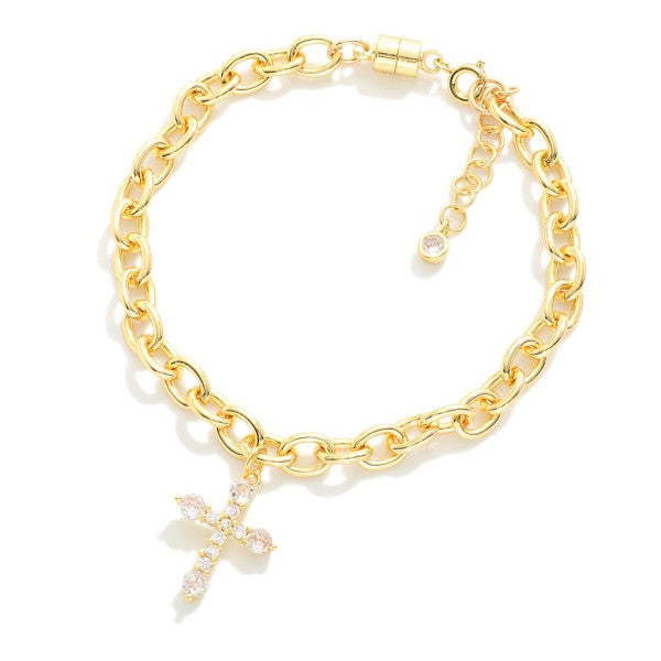 Magnetic Chain Link Bracelet with Cross