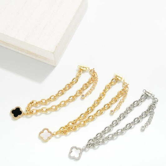 Magnetic Chain Link Bracelet with Clover Charm