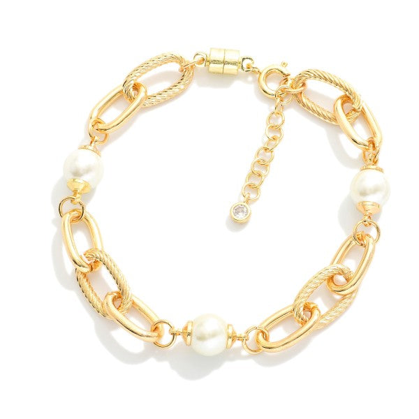 Magnetic Chain Link Bracelet with Pearl