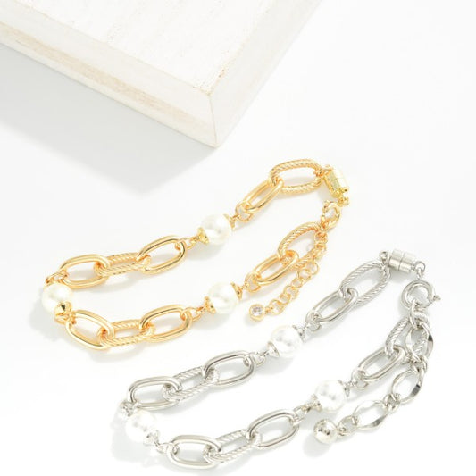 Magnetic Chain Link Bracelet with Pearl