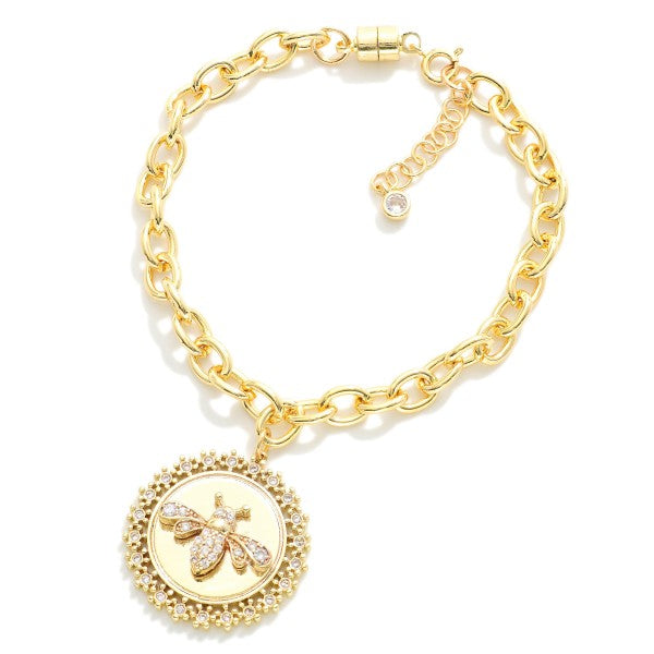 Magnetic Chain Link Bracelet with Bee Medallion