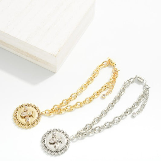 Magnetic Chain Link Bracelet with Bee Medallion