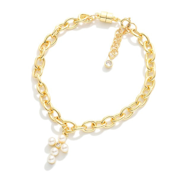 Magnetic Chain Link Bracelet with Cross Charm
