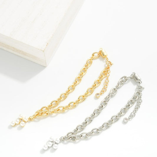 Magnetic Chain Link Bracelet with Cross Charm