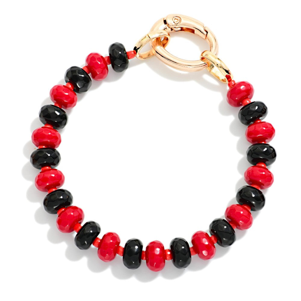 Game Day Faceted Bead Stretch Bracelet - Red & Black