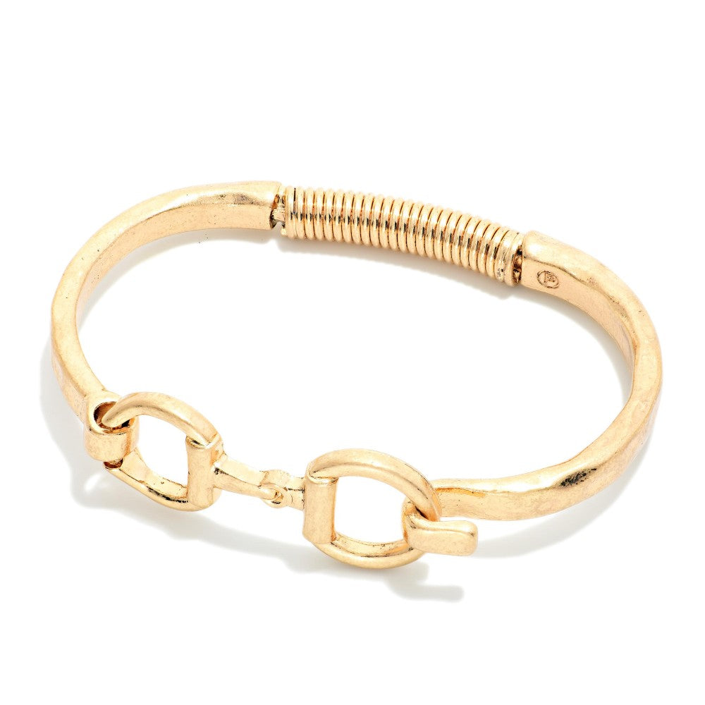 Hammered Metal Hinged Horsebit Bangle Bracelet - Gold