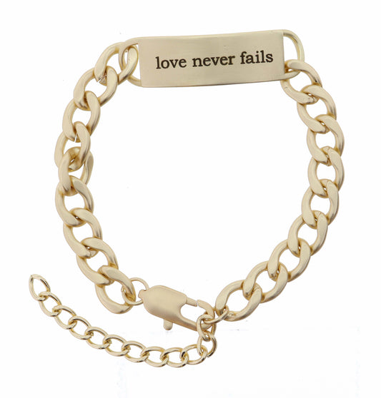 "Love Never Fails" Engraved Plate Bracelet