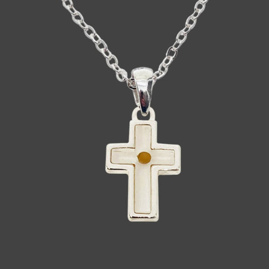 CROSS SHAPED MUSTARD SEED PETITE PENDANT NECKLACE