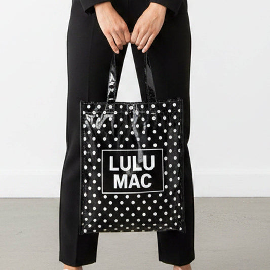 LM-BG-1004 REUSABLE TOTE-BLACK WHITE DOTS