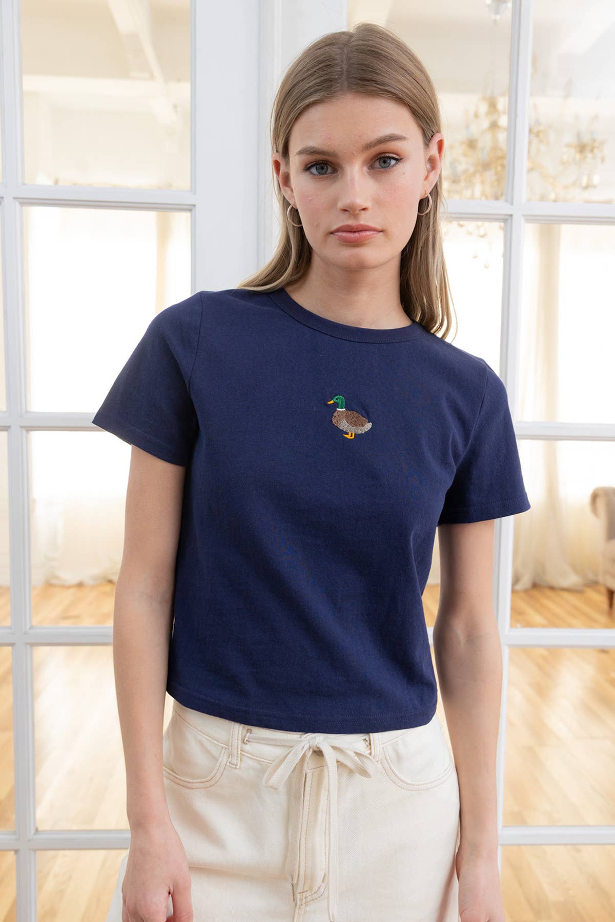 MINI DUCK EMBROIDERED TEE - NAVY