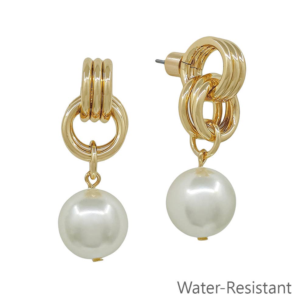 Gold Knot Metal Stud and Pearl Earring