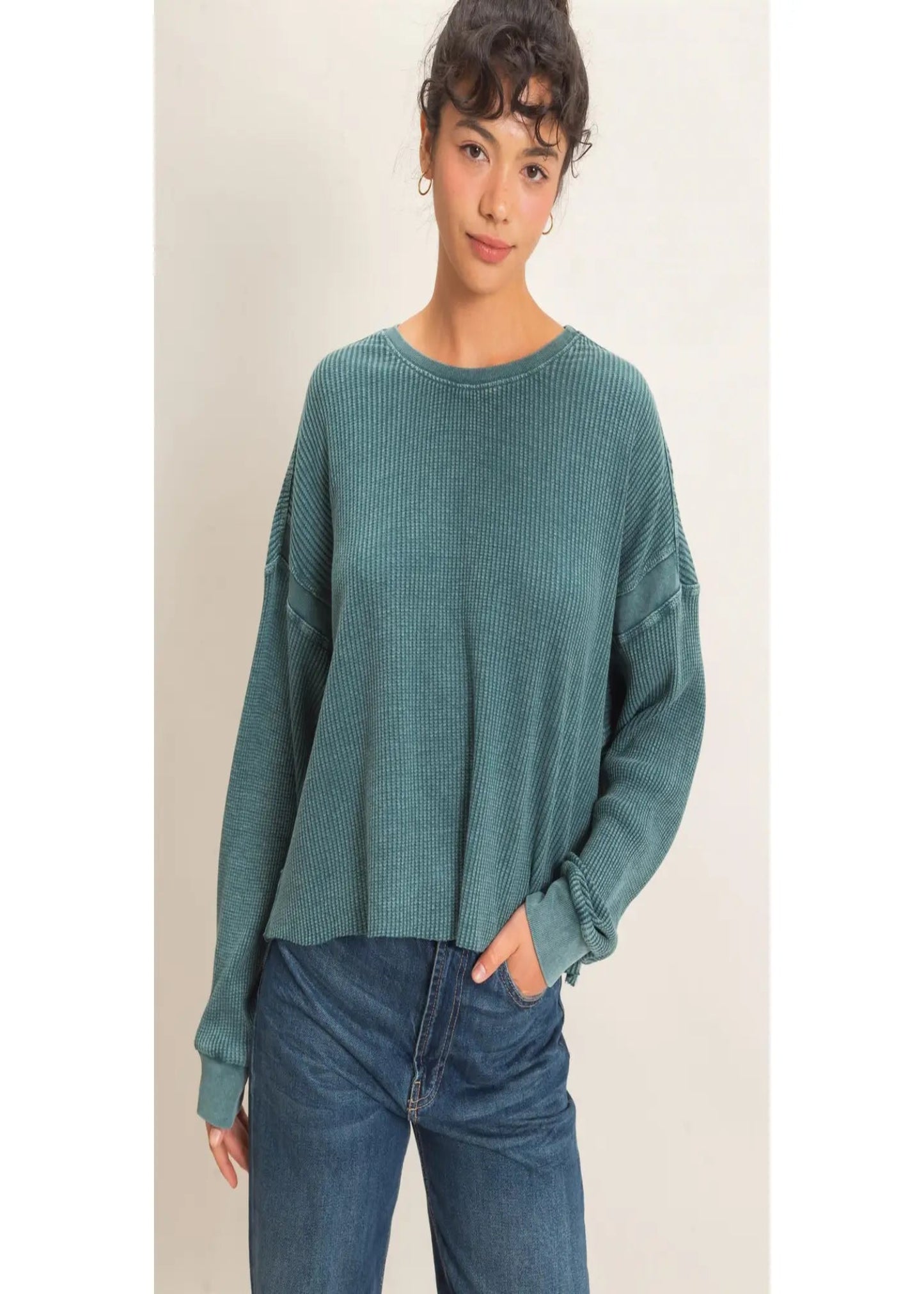 WAFFLE OPEN BACK TOP - DARK TEAL