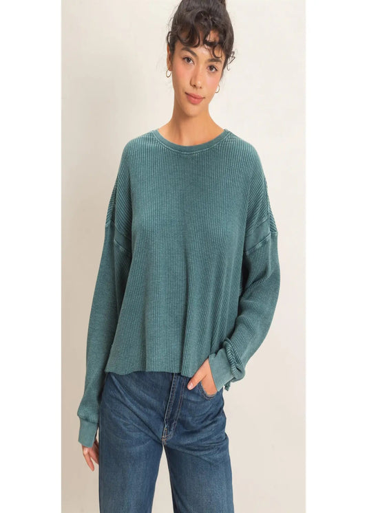 WAFFLE OPEN BACK TOP - DARK TEAL